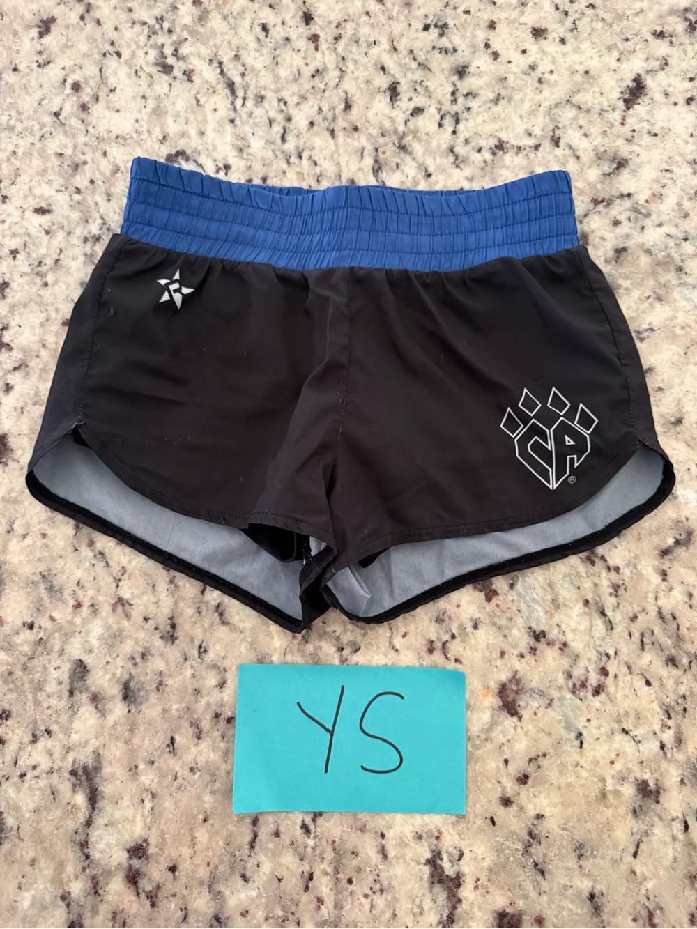 Girls cheer athletics Athletic Shorts with Blue Waistband youth small